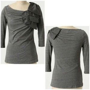 Anthro Grey 3/4 sleeve t-shirt with front/shoulder bow